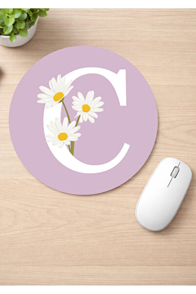 Eylül Design Letter Printed Round Non-Slip Mousepad Ergonomic Mouse Pad