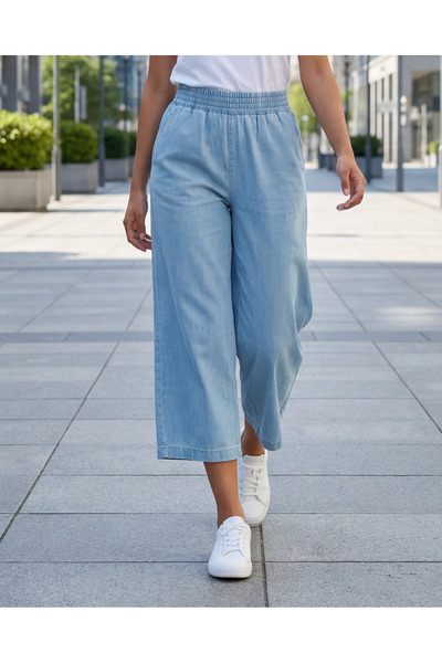 REDTAG Women's Blue Culotte With Elasticated Waistband