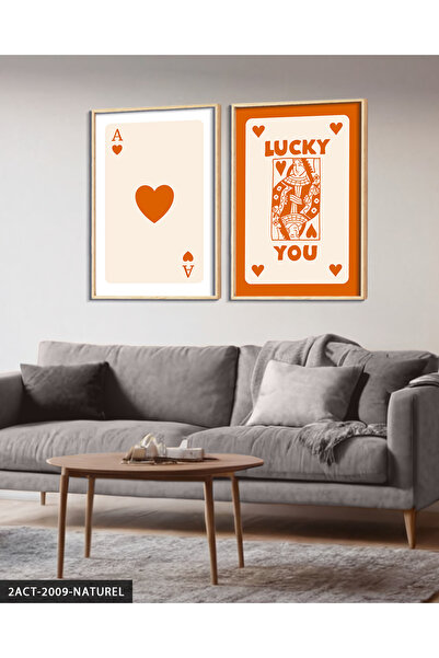Evinemoda Orange Heart Ace Lucky You Card 2 piese Tablou cu ramă din lemn ACT