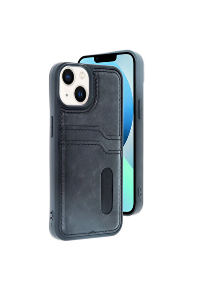 eco port حافظة آيفون 14 حافظة جلدية مع حامل بطاقات سارة - أسود