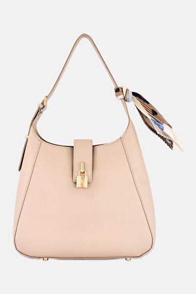 Anne Klein Women Brand Logo Shoulder Bag With Charms, Tan