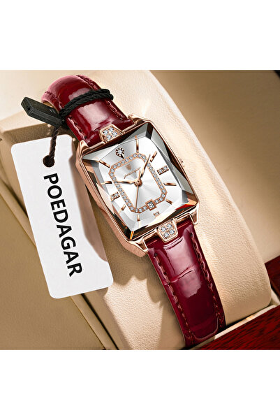 Choice4 ساعة نسائية فاخرة مستطيلة الشكل، مصنوعة من الذهب الوردي عيار 785، مقا...