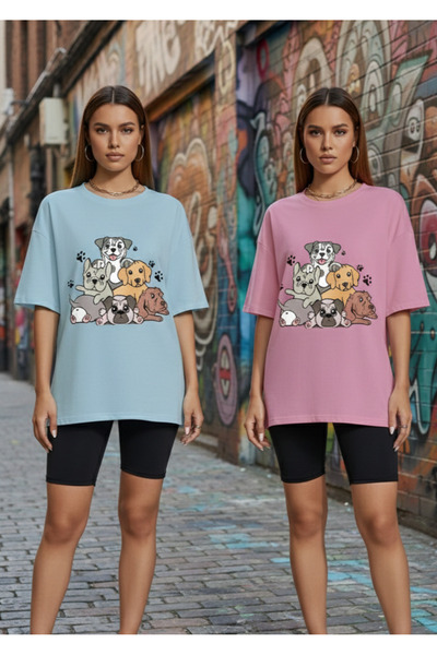 Gollinger Pachet de 2 tricouri cu imprimeu Cute Dogs pentru femei