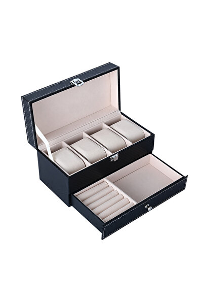Choice1 4Double Black 4-position double-layer multi-purpose jewelry watch box...