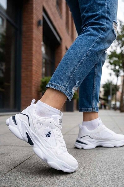 U.S. Polo Assn. Women's White Thick Soled Casual Sneaker Sports Shoes