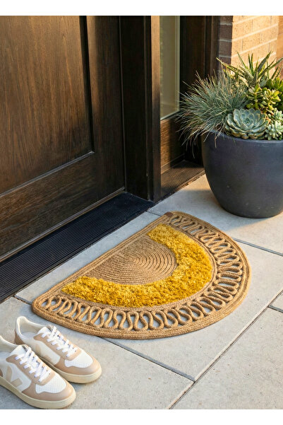 HomeTurko The First in the World! Half Moon Fluffy Striped Jute Welcome Mat N...