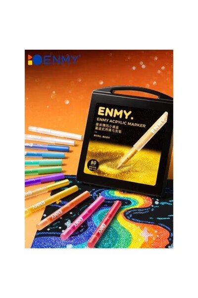 ENMY أقلام تلوين أكريليك سائلة لامعة بـ 80 لونًا، برأس ناعم، لامعة وفلورية، س...