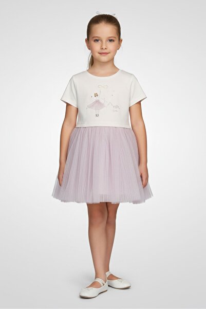 Lili Gaufrette Kids Girl Graphic Print Mesh Dress, Multicolor