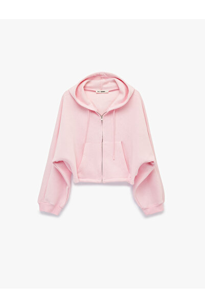 Koton Şardonlu Balon Kol Simli Kanguru Cepli Kapüşonlu Fermuarlı Oversize Swe...