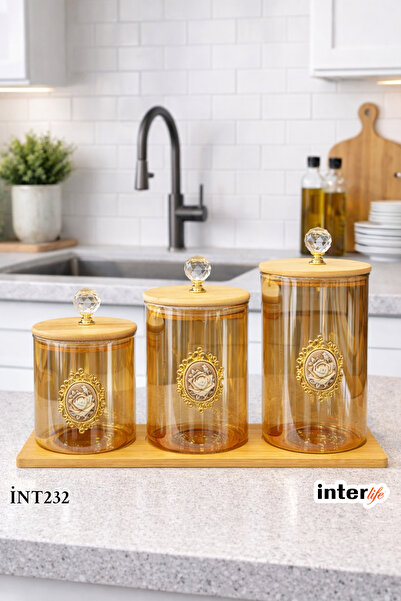İnterlife 3-Piece Decorative Kitchen Organizer with Stand for Coffee, Sugar, ...