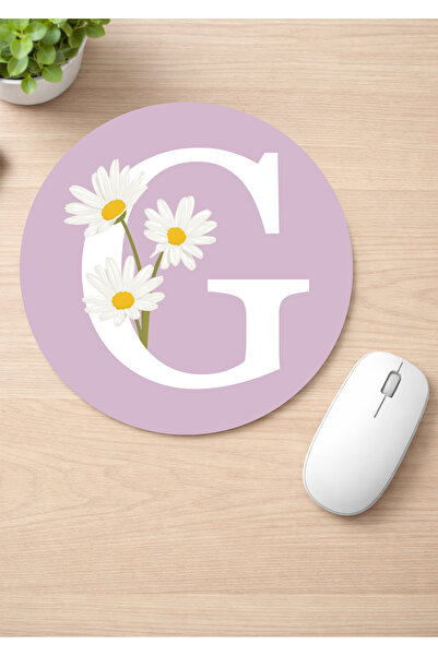 Eylül Design Letter Printed Round Non-Slip Mousepad Ergonomic Mouse Pad