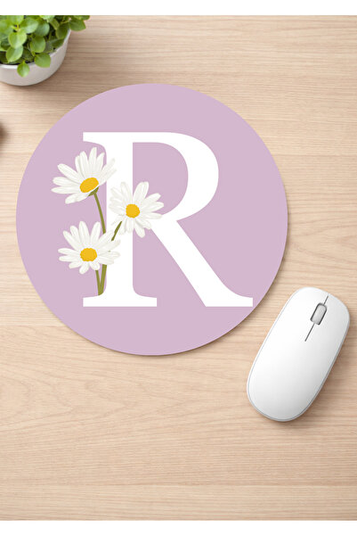 Eylül Design Letter Printed Round Non-Slip Mousepad Ergonomic Mouse Pad