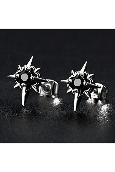 Choice black Black Metal Star Earring Stud For Men Women Hip Hop Style Antiqu...