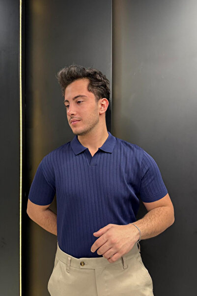 sunfyre Men's Slim Fit Ribbed Polo Collar Short Sleeve Knitwear T-Shirt Sun286