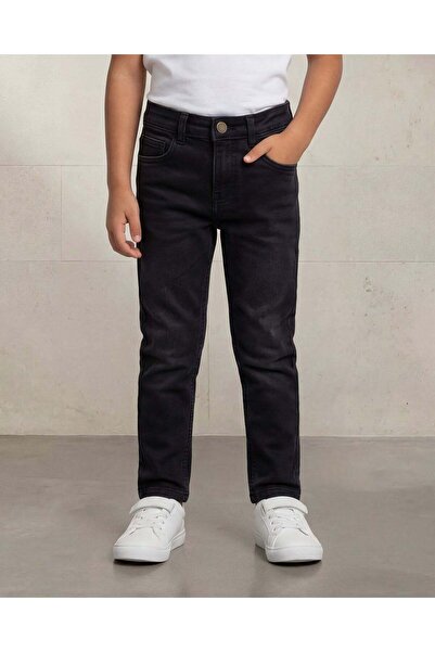 REDTAG Boys Black 5-Pocket Knit Denim Jeans