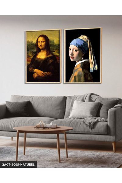 Evinemoda Mona Lisa Girl with Pearl Earring 2 Piece Wooden Framed Painting Act