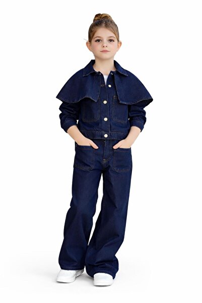 Bambam Kız Çocuk 3 Parça Kot Pelerin Detaylı Ceketli DenimTakım – 25179