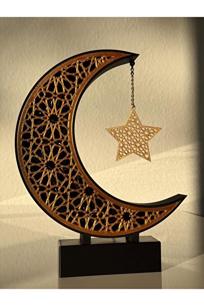 Dekoratif Hilal Ay ve Yıldız Masaüstü Obje – Gold Siyah Plastik| Ramazan & Özel Gün Dekor