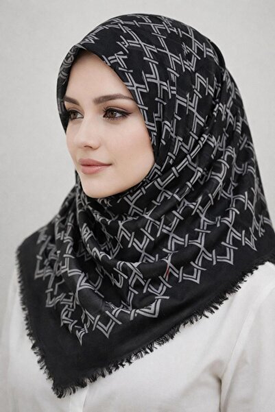 Sinem Emprime Koton Scarf - Black / White-6291-10