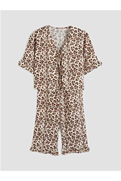 LC Waikiki V-Neck Leopard Patterned Women's Pajama Set