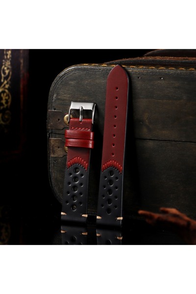 choice2 20mm Red Breathable Watchband Strap Oil Wax Genuine Leather Bracelet ...