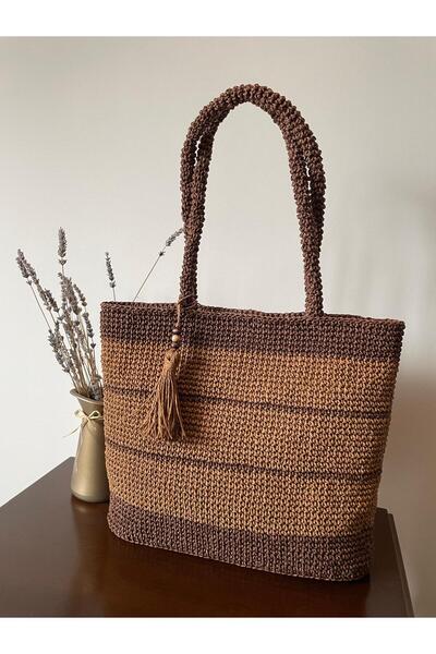 ELİŞİ MODA Handmade Paper Rope Knitted Bag, Daily Use Shoulder Bag with Strap...