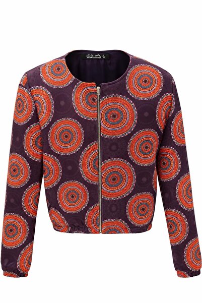 Ded COLLECTION Women's Vibrant Orange Motif Zippered Scuba Bomber Jacket