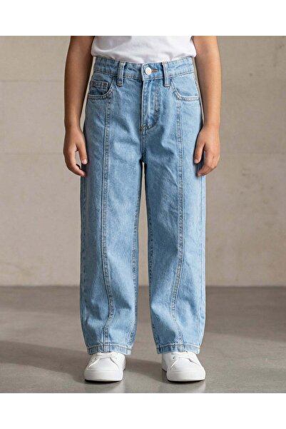 REDTAG Girls Mid Wash Wide Leg Jeans