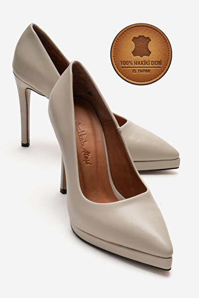 Ayakkabı Ateşi Pantofi cu toc cu platformă din piele naturală bej pentru feme...
