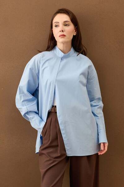 Ceylan Otantik Ice Blue Front Slit Shirt