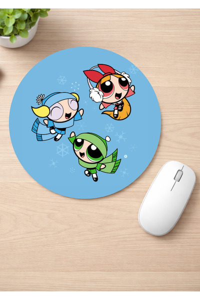 Eylül Design Powerpuff Girls Printed Round Non-Slip Mousepad Ergonomic Mouse Pad
