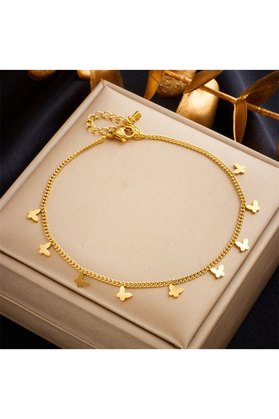 Choice خلخال فراشة ذهبي اللون من الفولاذ المقاوم للصدأ 316L من DIEYURO B942 ل...