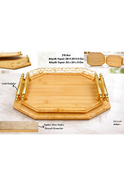 İnterlife Octagonal Epoxy Gold Gilded Decorative Coffee Tea Presentation Tray...