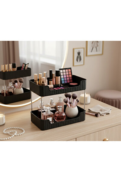 TR PEERLESS 2-Tier Black Makeup & Jewelry Organizer