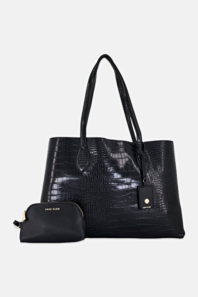 Anne Klein Women Brand Logo Tote Bag With Pouch, Black