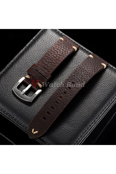 Choice10 20mm DarkBrown-Silver 18/20/22mm Universal Genuine Cowhide Watch Ban...