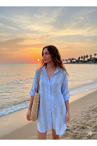 saloon collection Stone Detailed Viscose Shirt Tunic – Elegance and Comfort C...