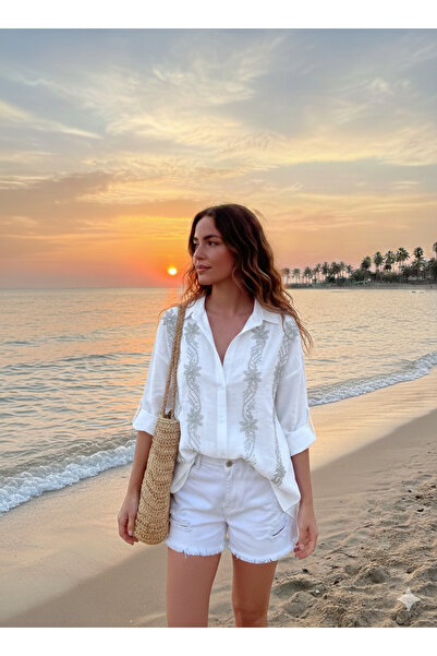 saloon collection Stone Detailed Viscose Shirt Tunic – Elegance and Comfort C...