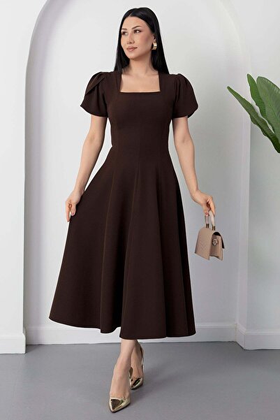 PULLIMM Square Neck Pleated Dress 2026-4550