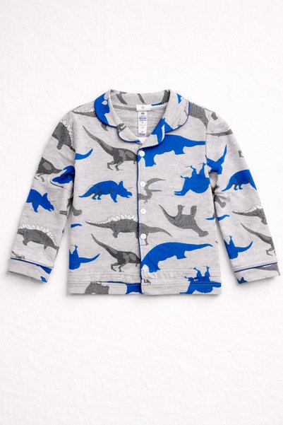 Beka Kids Patterned Long Sleeve Buttoned Front Shirt Collar Boys Pajama Set and Eye Patch