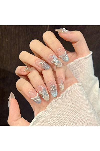 Choice22 S 10pcs Handmade Press on Nails Pink Butterfly Design Fake Nails Wea...