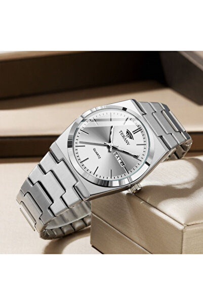 Choice3 ساعة رجالية فضية اللون، ساعة كوارتز أنيقة رفيعة من الفولاذ المقاوم لل...