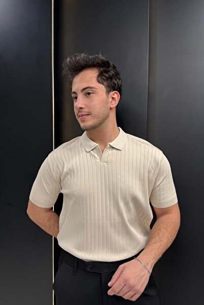 sunfyre Men's Slim Fit Ribbed Polo Collar Short Sleeve Knitwear T-Shirt Sun286