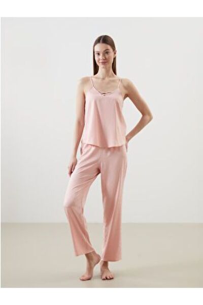 LC Waikiki V-Neck Polka Dot Satin Women's Pajama Set with String Straps