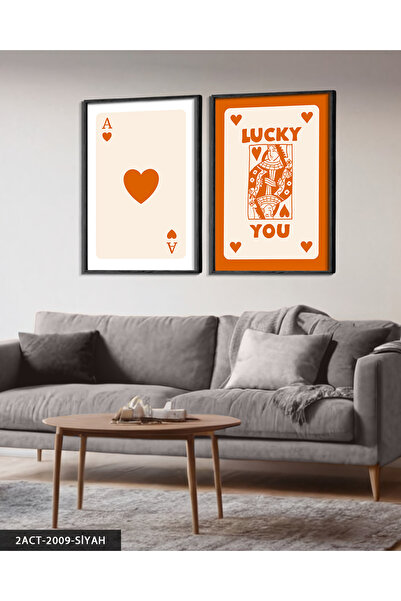 Evinemoda Orange Heart Ace Lucky You Card 2 piese Tablou cu ramă din lemn ACT