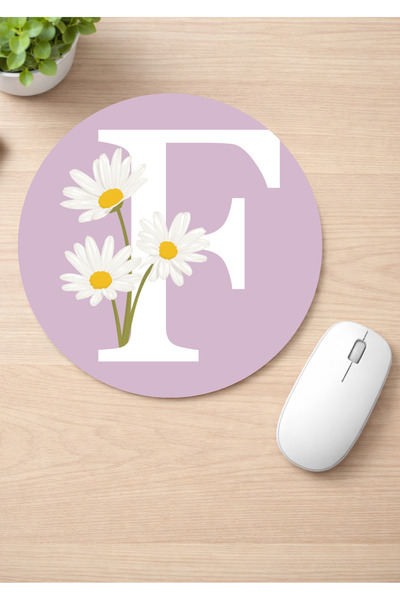 Eylül Design Letter Printed Round Non-Slip Mousepad Ergonomic Mouse Pad