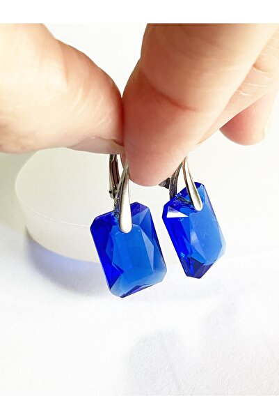 atellier47 925 silver earrings with blue Saphire Swarovski crystal