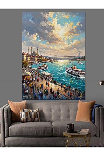 Artmeg Gün Batımında İstanbul Şehir Panoraması Dekoratif Kanvas - Mdf Ahşap T...