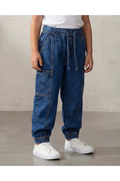 REDTAG بنطلون رياضي دنيم كارغو للبنات بلون أزرق متوسط