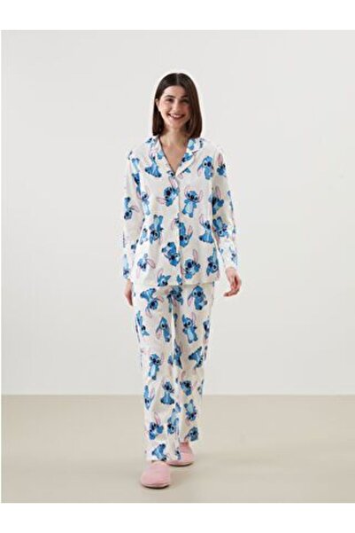 LC Waikiki Gömlek Yaka Stitch Baskılı Kadın Pijama Takımı